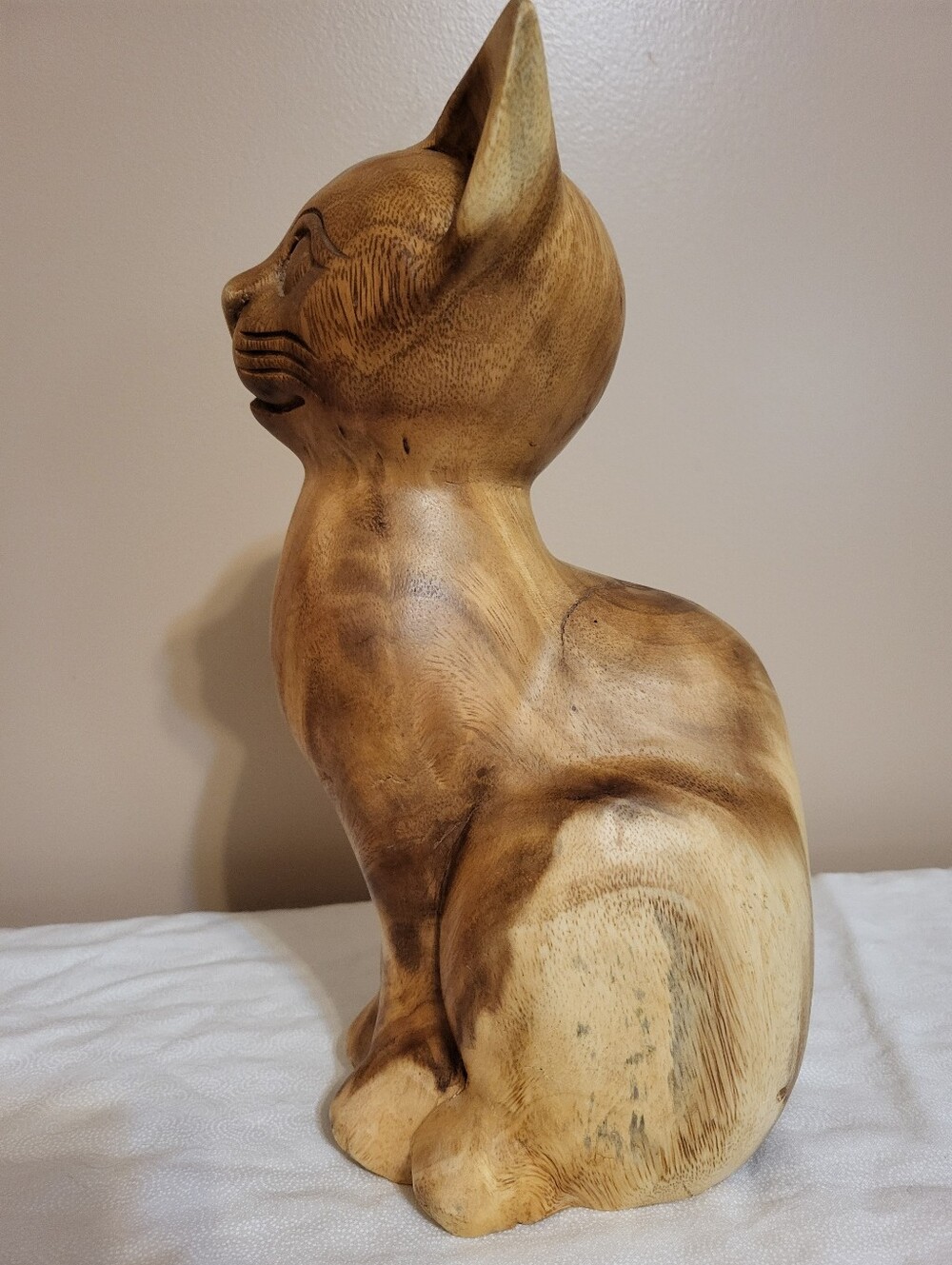 Handcarved Wooden 12 x 5.5 x 4.5 In. Cat Statue Figurine Decor - Picture 5 of 15